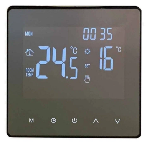 Терморегулятор сенсорный Warmcoin Warmlife TT02/HT18H3 датчик воздуха 3,6кВт 16А черный фото Терморегулятор сенсорный Warmcoin Warmlife TT02/HT18H3 датчик воздуха 3,6кВт 16А черный картинка